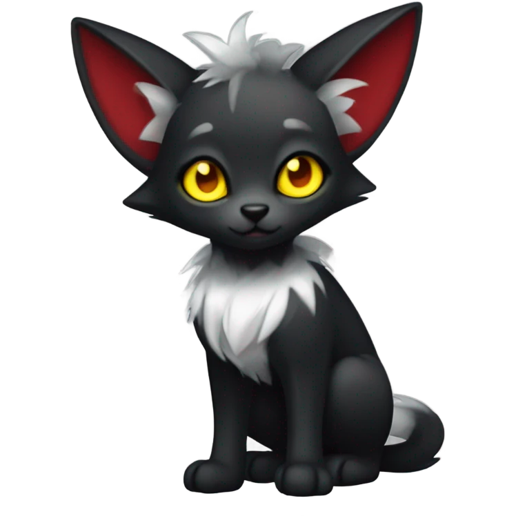 black Shiny Fionbri-Falvie-sparkle-sona with yellow eyes, red edgy markings full body fursona emoji