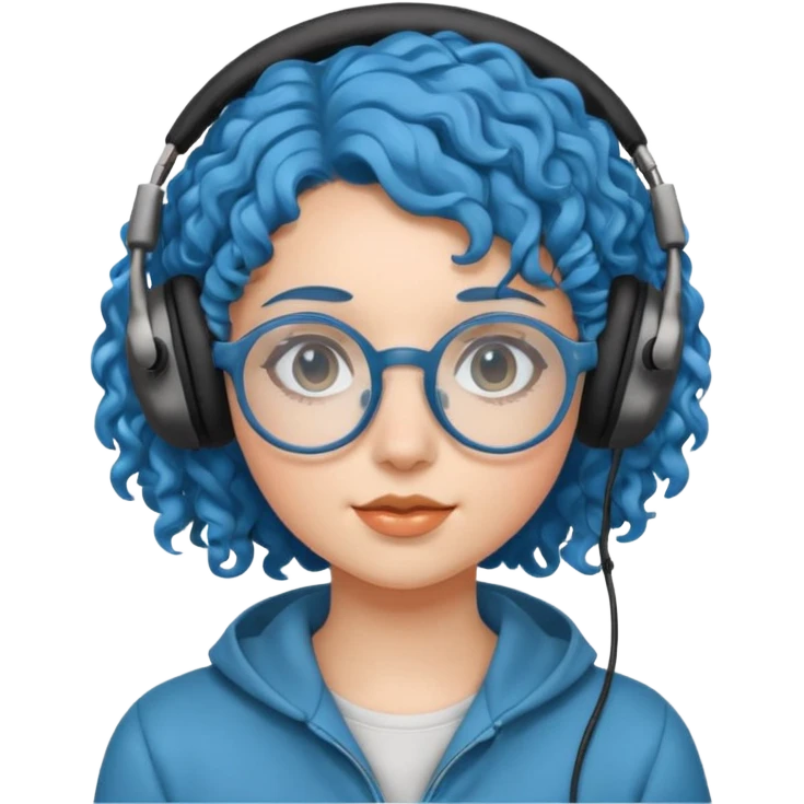 headphone and spectacles, curly bluevgirl emoji