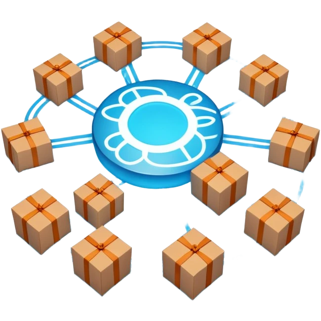 circular blue network with brown packages as nodes at intersections emoji