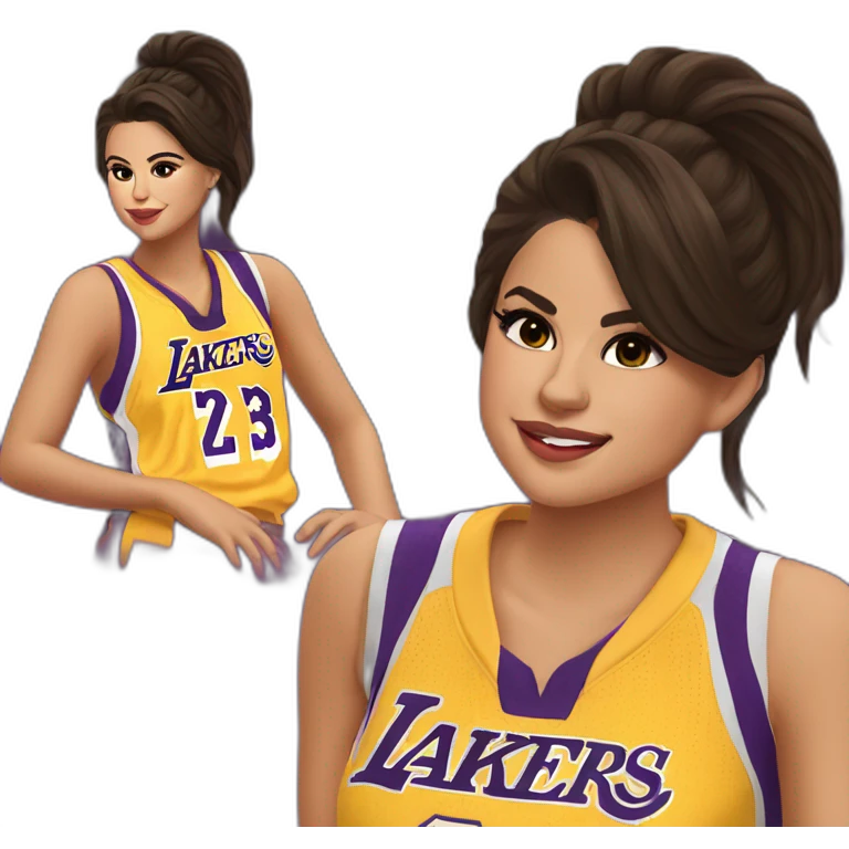 selena gomez wearing yellow lakers jersey emoji