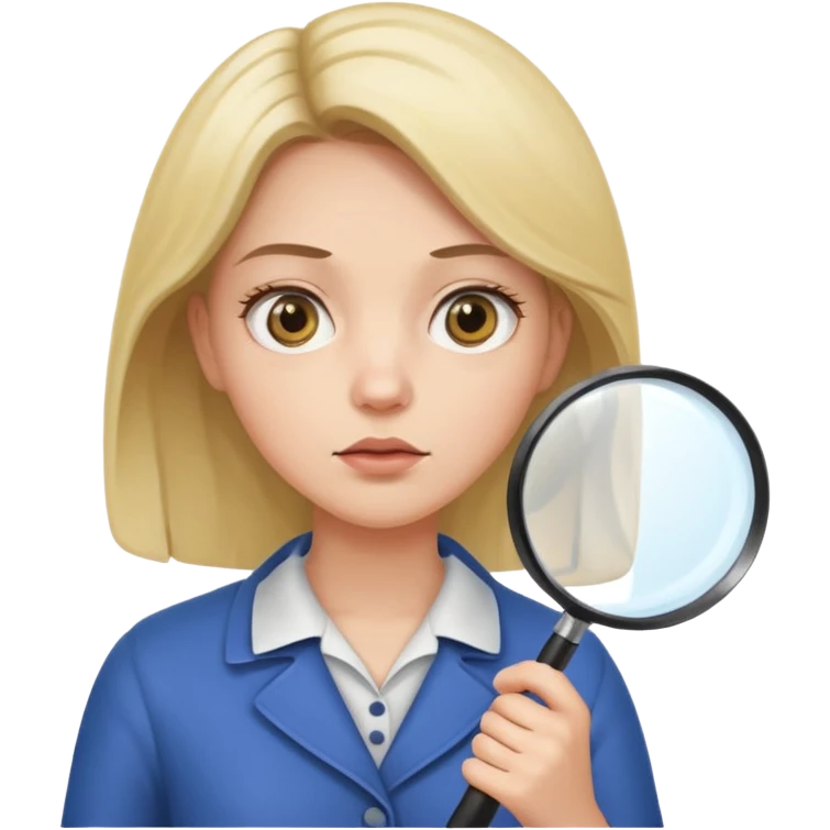 A woman holding a large magnifying glass and looking at something intently emoji