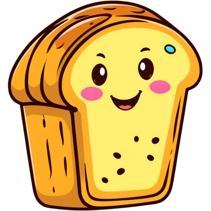 cartoon style Italian plumcake snack with a smiling face emoji