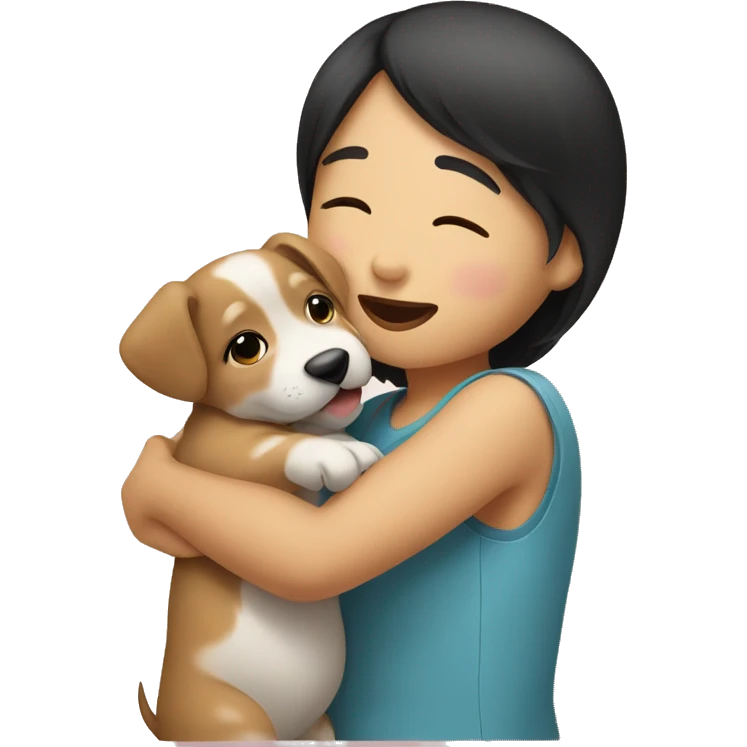 Asian girl giving a puppy a kiss emoji