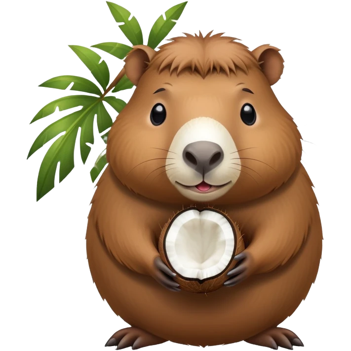 A cute capybara with a round coconut-shaped body, brown and hairy like a coconut emoji