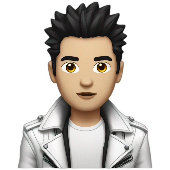 Punk male,dark hair, with white leather jacket with dark hair emoji