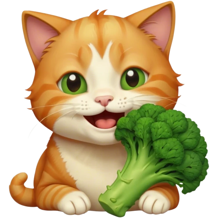 рыжый кот жует брокколи, улыбается и плачет emoji