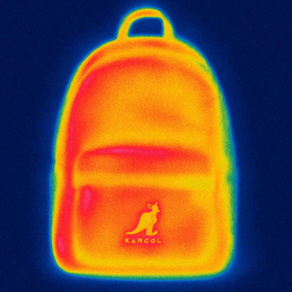 A Kangol backpack with small logo emoji