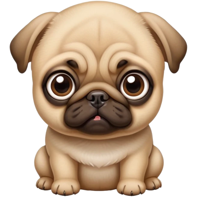 Baby Pug with big eyes, head tilted down, staring at food emoji
