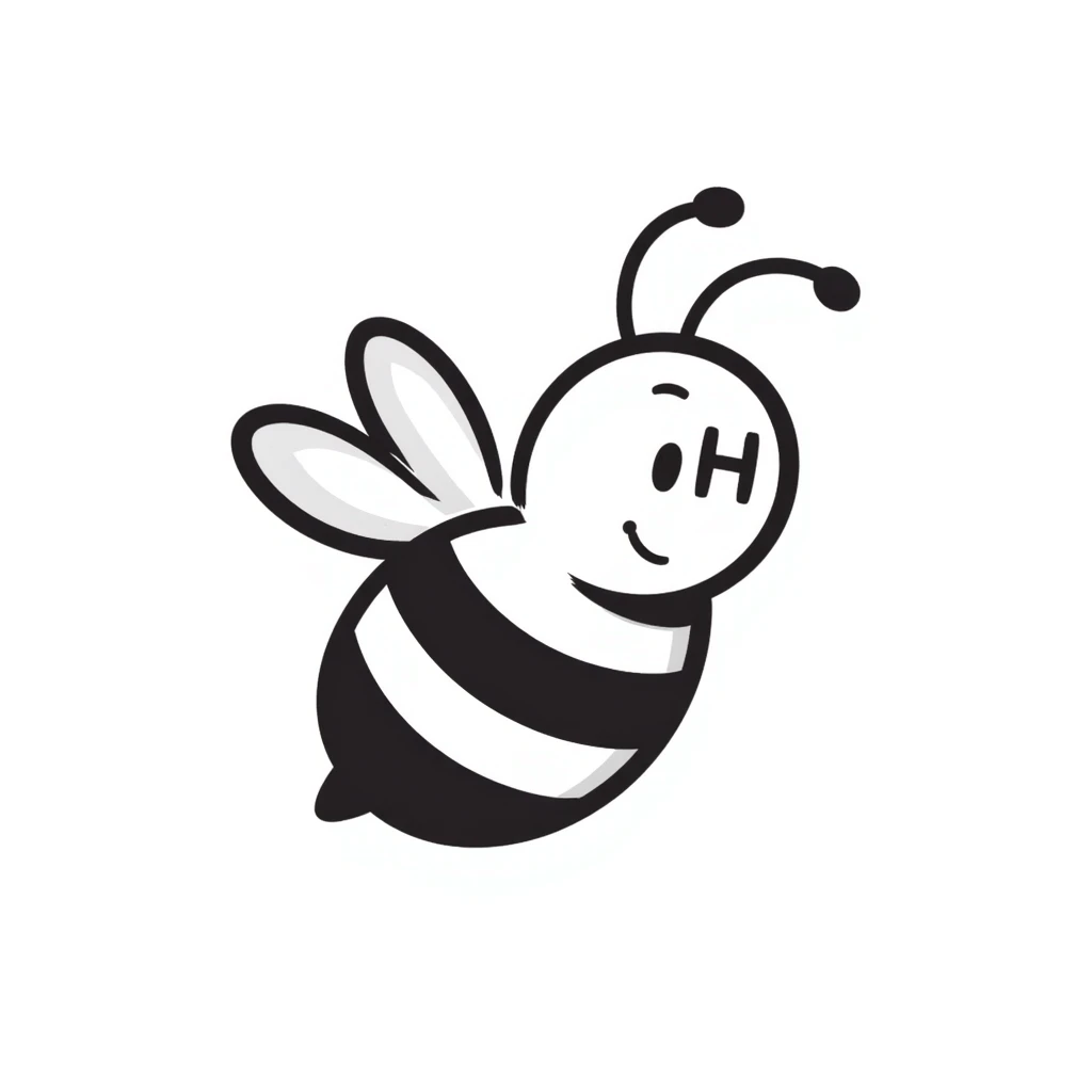 cartoonish honey bee with the letter H, playful expression emoji