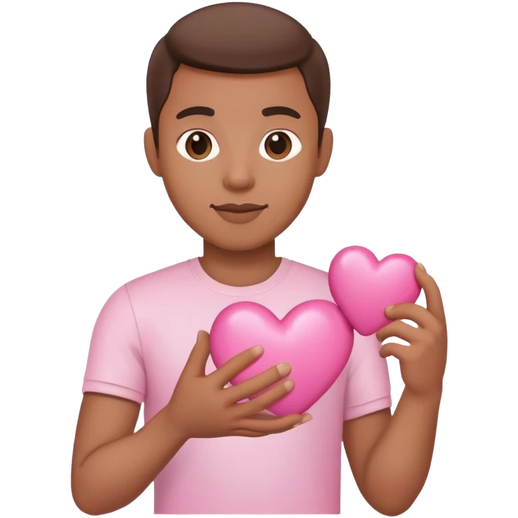 medium skin tone guy holding a pink heart emoji