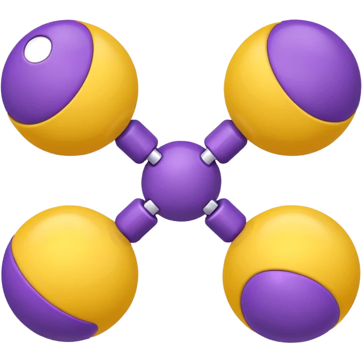 five yellow balls connected by links to a central purple ball, arranged around the purple ball, simple emoji style, transparent background emoji