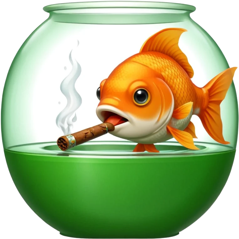 goldfish in a green tank hatch, holding a cigar in its mouth, iOS emoji style emoji