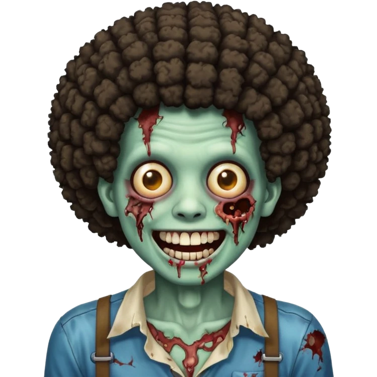 zombie with afro smiling with braces emoji