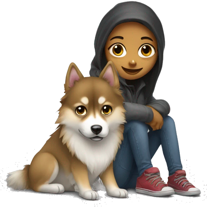 pomsky with homeless girl emoji
