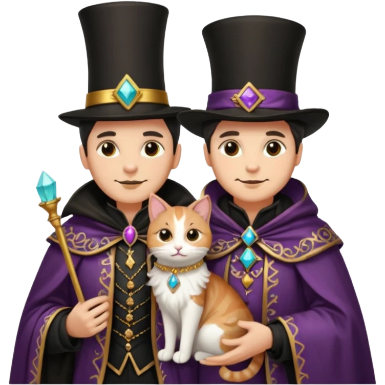 magician couple and their pet cat emoji