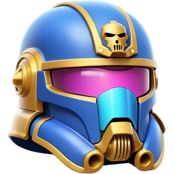 Clash of Clans aesthetic: Cinematic Playful Space Marine Helmet Emoji, rendered in a 3D vector-style similar to standard emojis with minimal shading and bold, simplified shapes. A compact, heroic isometric helmet with futuristic, armored detailing and a glowing visor, softly glowing with a battle-ready cosmic charm. Simplified yet unmistakably iconic, highly detailed and consistent, glowing with a soft radiant shine and high gloss. Stylized with a touch of interstellar valor and a soft glowing outline, capturing the essence of an elite warrior’s helm with a friendly, playful spirit! emoji