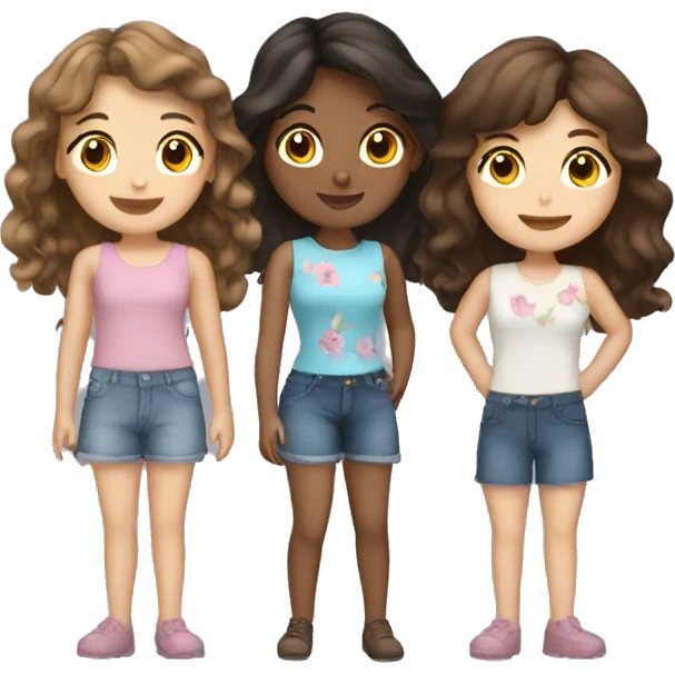 three brunette best friend girls emoji