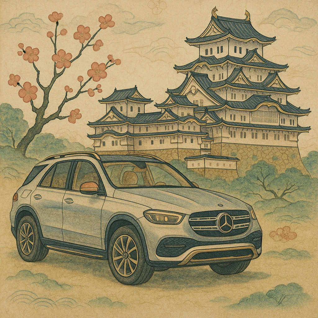 mercedes gle 166 near japanese castle emoji
