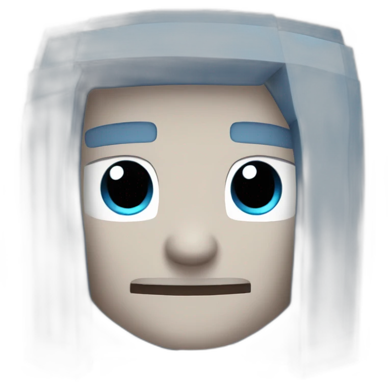 Minecraft Head with dark blue Hairs, light Blue and white eyes and grey haut (no Bart) emoji