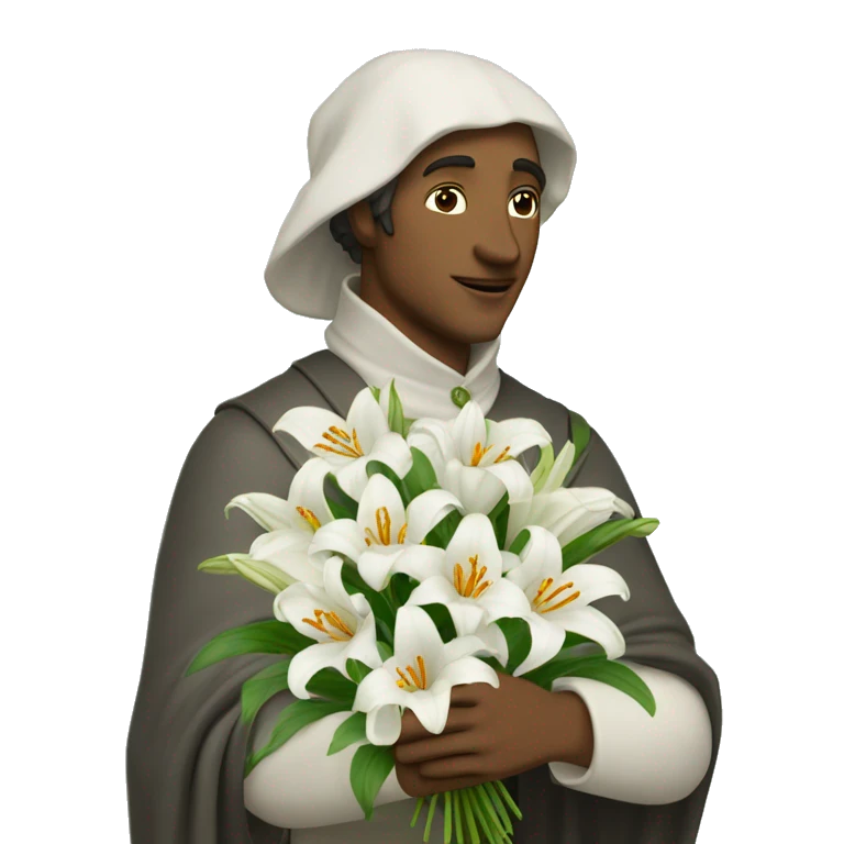 Petrarch holds a bouquet of white lilies in his hand emoji