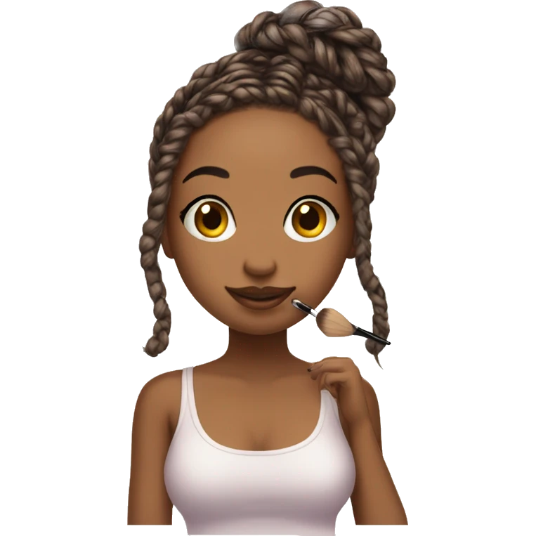 Box braids haired girl putting on makeup  emoji
