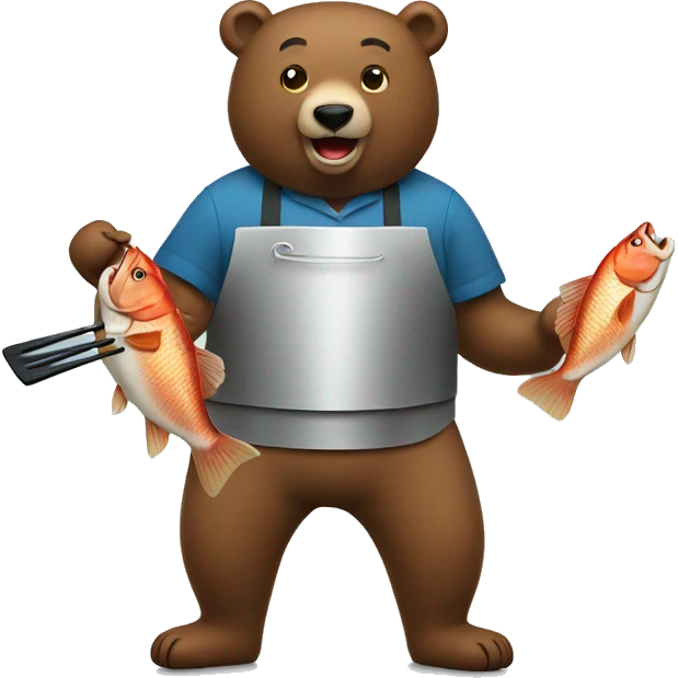 A bear cooking fish on a grill  emoji