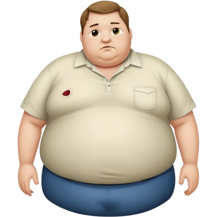 Hombre nerd obeso mórbido con la barriga saliendo de la camisa emoji