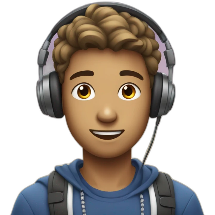 Teenage boy playing games on mobile phone while waering headphones emoji