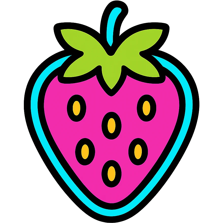 neon sign strawberry with bright acid colors emoji