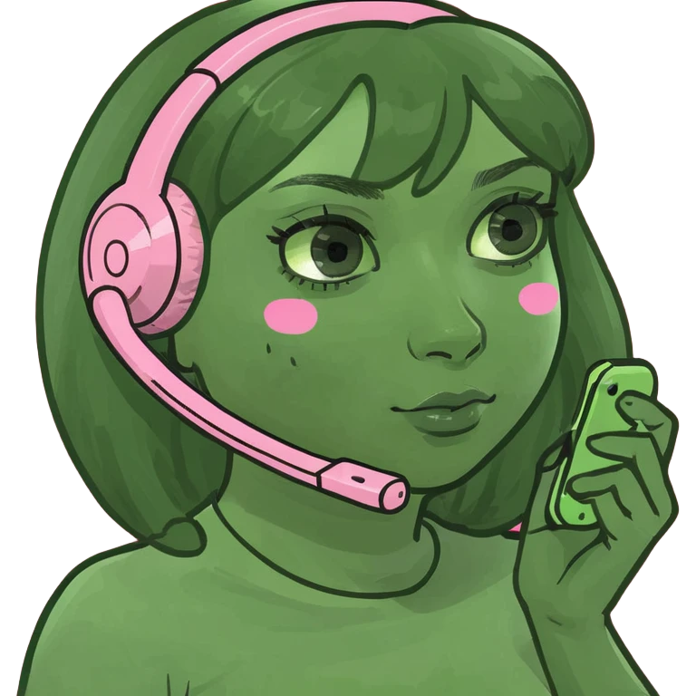 girl scrolling on pink phone emoji