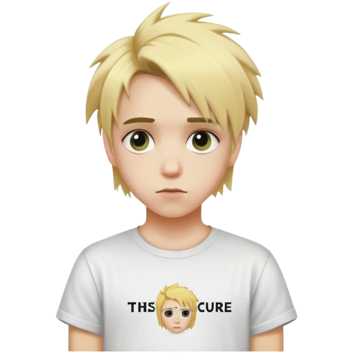 Adolescente pelo rubio con muchas puntas y camiseta de the cure emoji