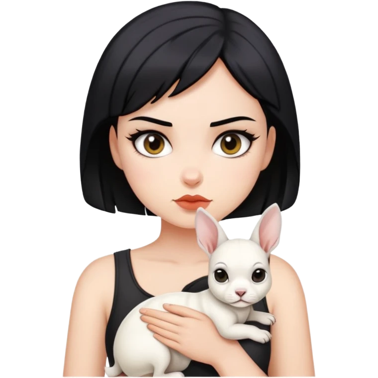 Short black hair handsome bad girl holding a white German rex emoji