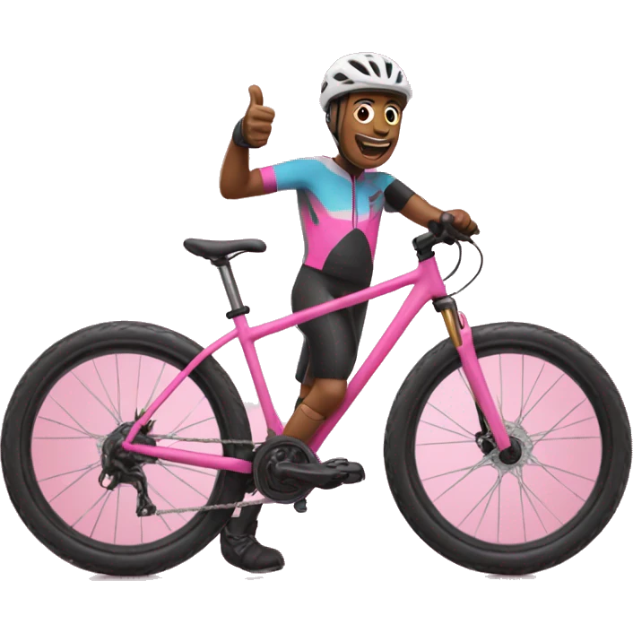 mountain biker on pink bike with thumb up emoji