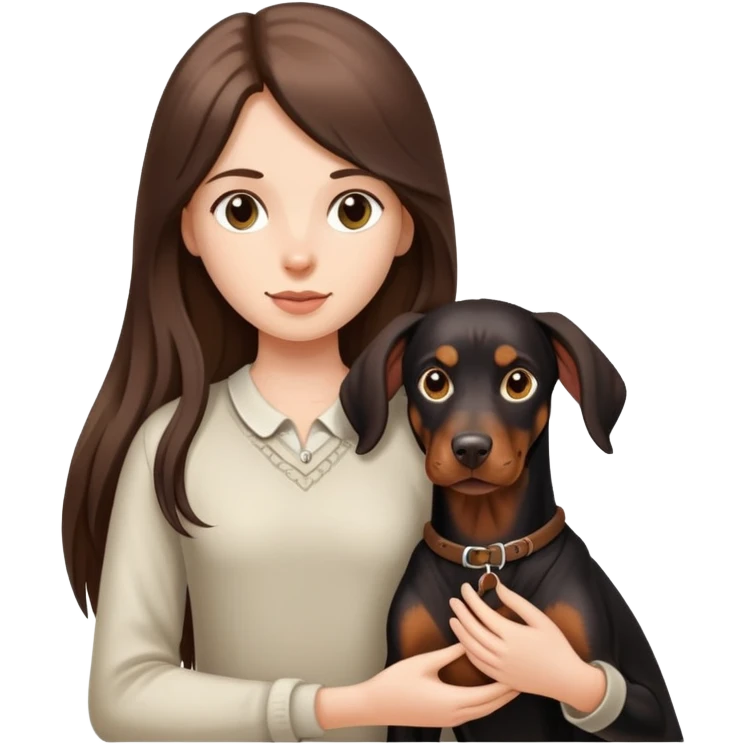 Black long-haired girl holding Doberman emoji