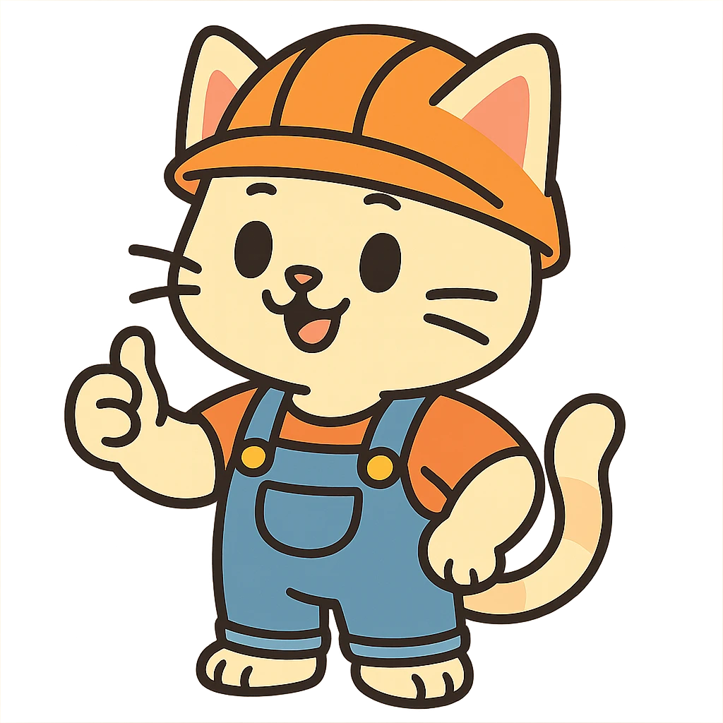 cute anime cat construction worker in orange safety helmet emoji