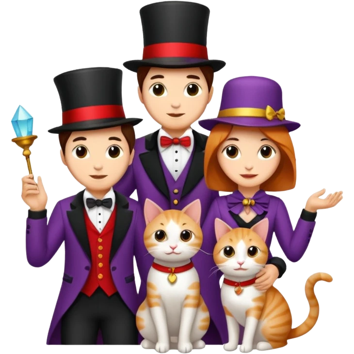 magician couple and their pet cat emoji