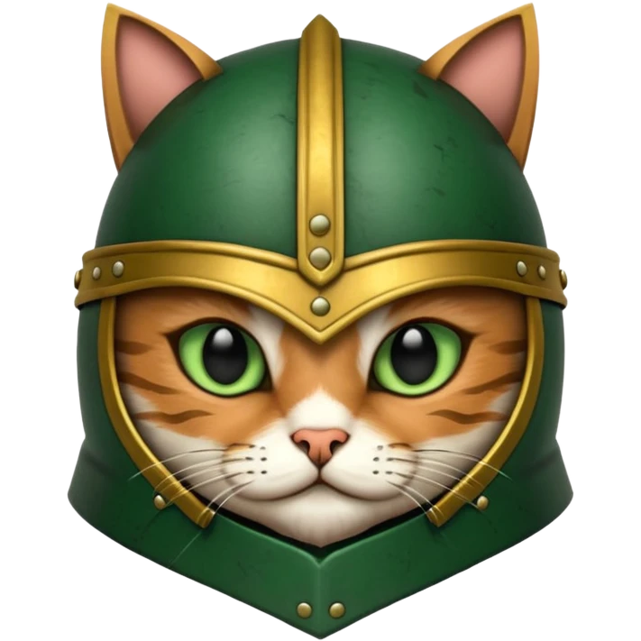 Crea un gato atigrado con armadura y casco medieval  emoji
