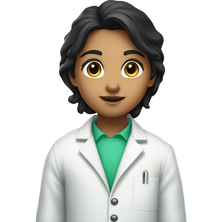 Indian fair skinned student with black hair wearing a lab coat with a test tube containing green bubbly liquid emoji