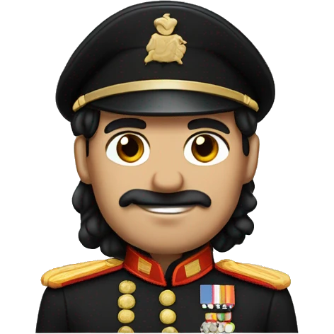 A guy with weaved out black hair like a German,has a half and half  mustache between his nose, Wears a Black Soldier Uniform  emoji