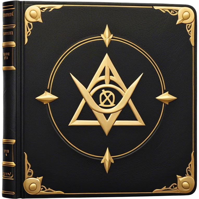 A black and gold book with an aged leather texture, embossed with an alchemical symbol, a, silhouette hand, exuding wisdom, mastery, and the relentless pursuit of greatness. - book on mastery  emoji