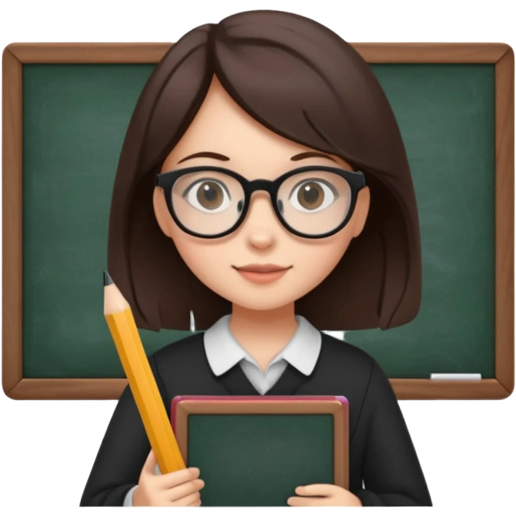 a girl with shite skin and dark brown hair studying with blackboard emoji