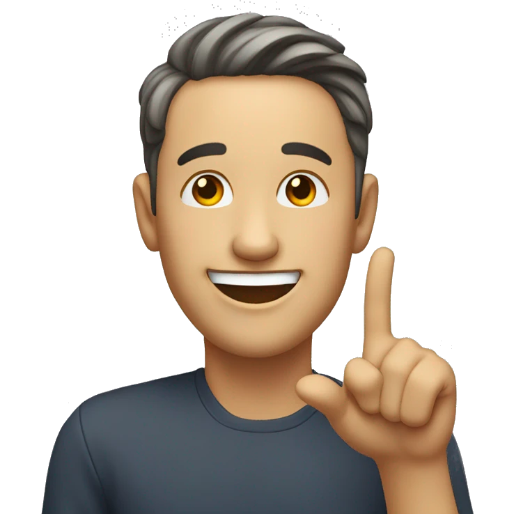 A happy face with his hand pointed to his head emoji