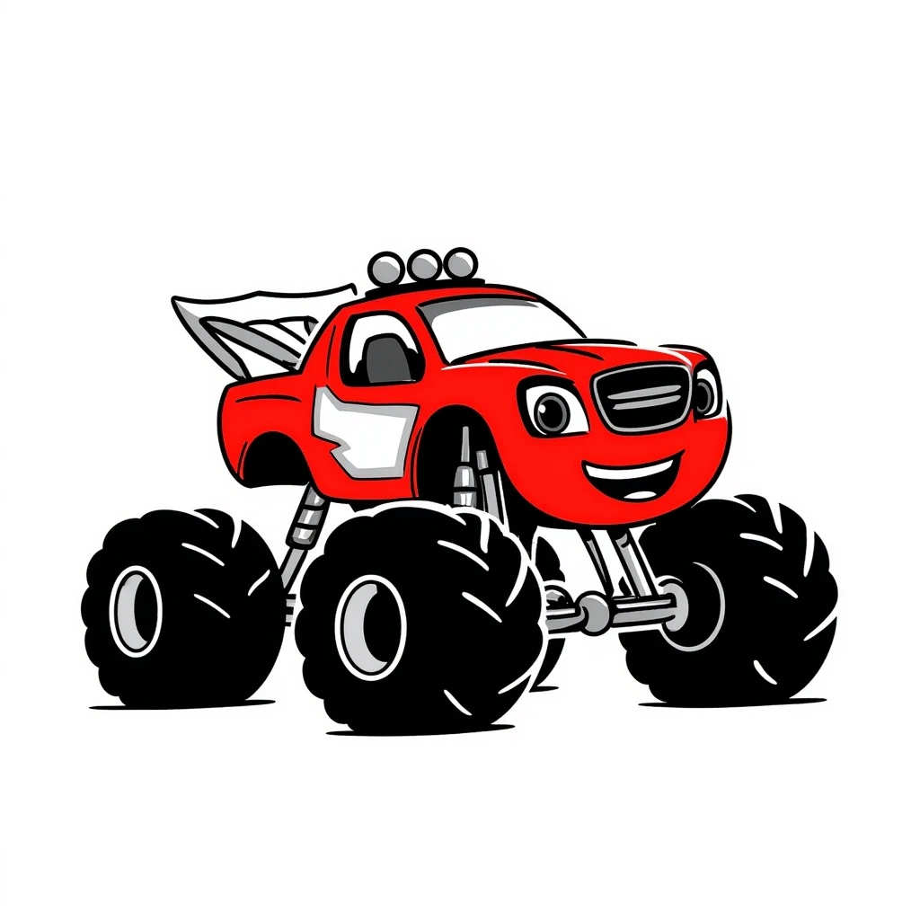 Blaze from Blaze and the Monster Machines in a hand-drawn doodle style, sketchy lines, playful emoji