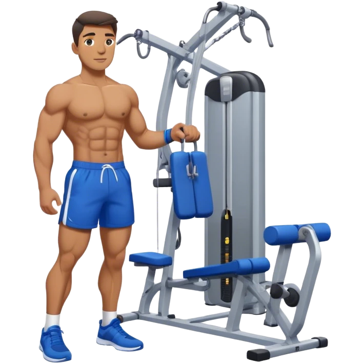 standing fit man with blue shorts cable-machine exercise emoji