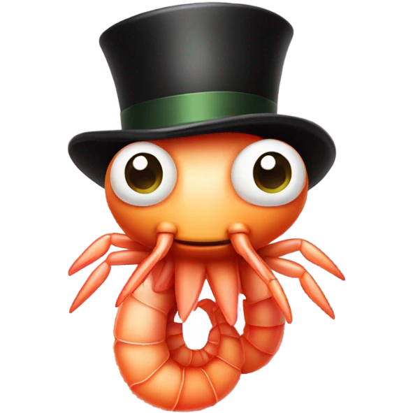 A shrimp with a top hat emoji