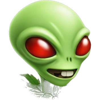 Alien having weed with red veiny eyes emoji