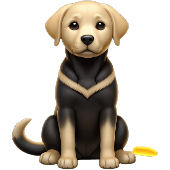 cinematic-[Labrador retriever]-realistic-full-body-sitting-emoji,-tail-resting-loosely-beside-its-paws,-head-tilted-dramatically, -sleek-[black]-fur,-simplified-yet-realistic-focused-features,-highly-detailed,-glowing-with-an-almost-sarcastic-glow emoji