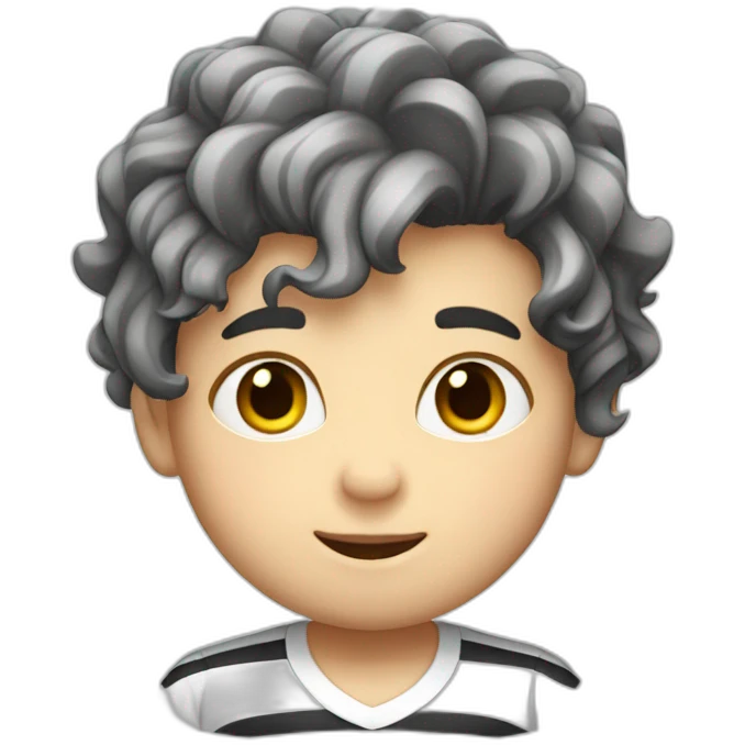 boy with wavy hair and white shirt with black stripes emoji