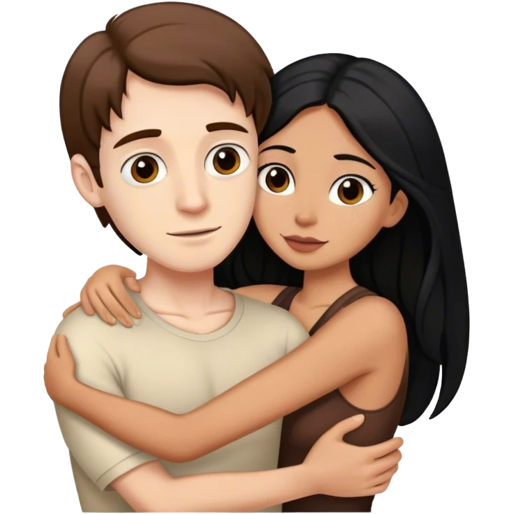 Tall pale man with brown hair hugging small latina long black hair emoji