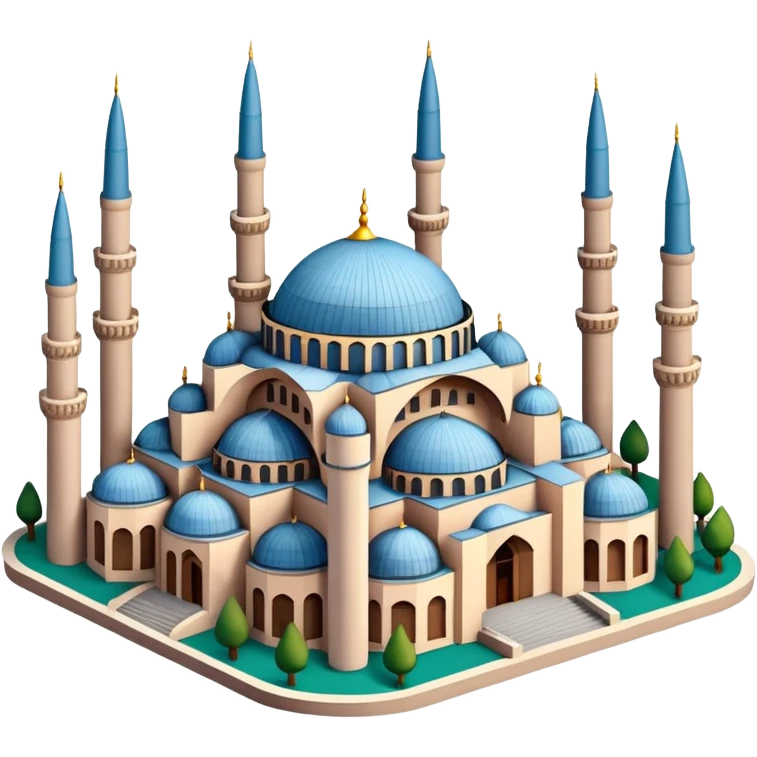 Isometric illustration of Istanbul, featuring Hagia Sophia with its large central dome and four tall minarets, paint photorealistic style emoji